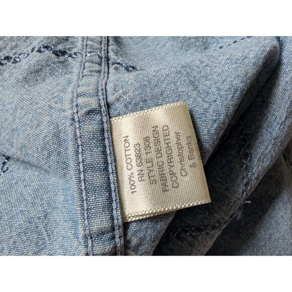 Christopher & Banks XL Denim Embroidered Button-Up Shirt Dragonflies Ladybugs - Picture 8 of 10